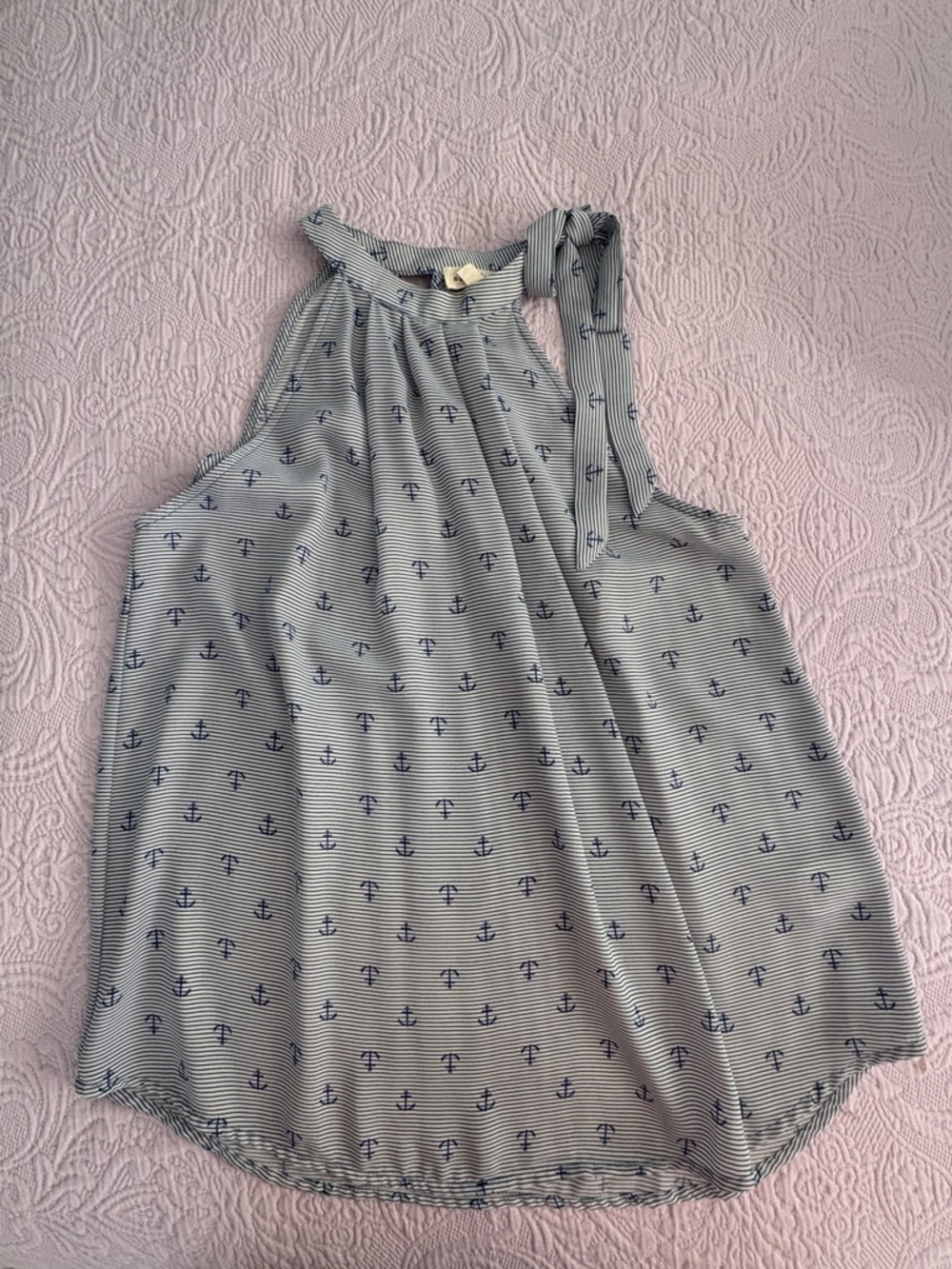 Maison Jules White With Navy Stripes/Anchor Print Halter Tank Top